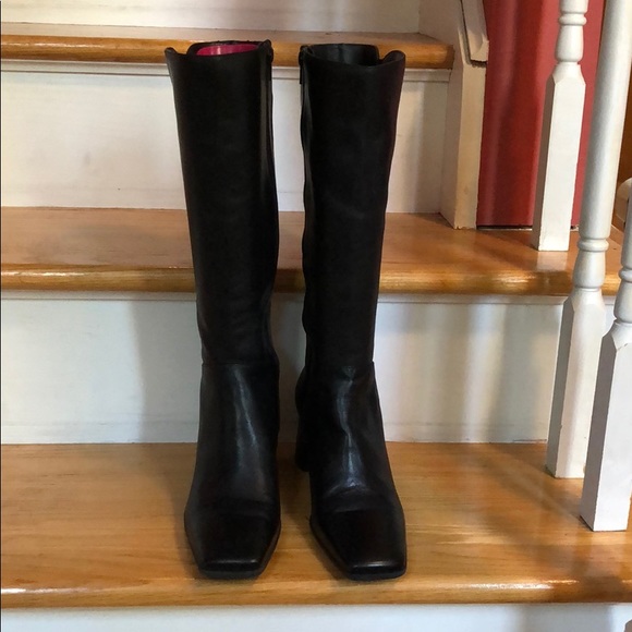 Black Leather Knee High Boots - Picture 3 of 5
